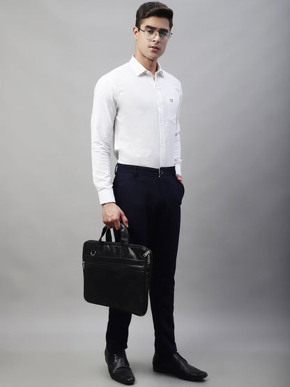 Jainish Men's Navy Blue Tapered Fit Formal Trousers