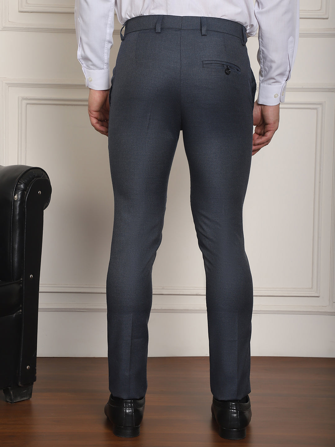 Indian Needle Men's Tapered Fit Solid Trousers - Charcoal
