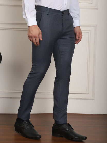 Indian Needle Men's Tapered Fit Solid Trousers - Charcoal