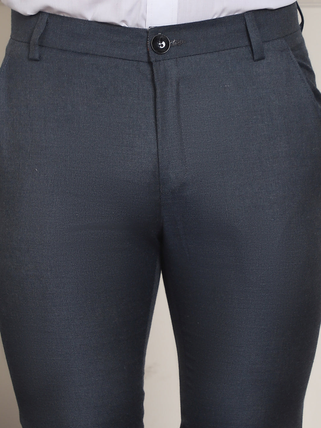 Indian Needle Men's Tapered Fit Solid Trousers - Charcoal
