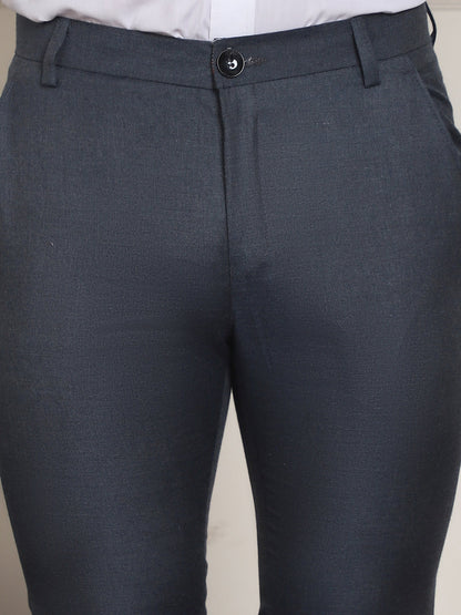 Indian Needle Men's Tapered Fit Solid Trousers - Charcoal