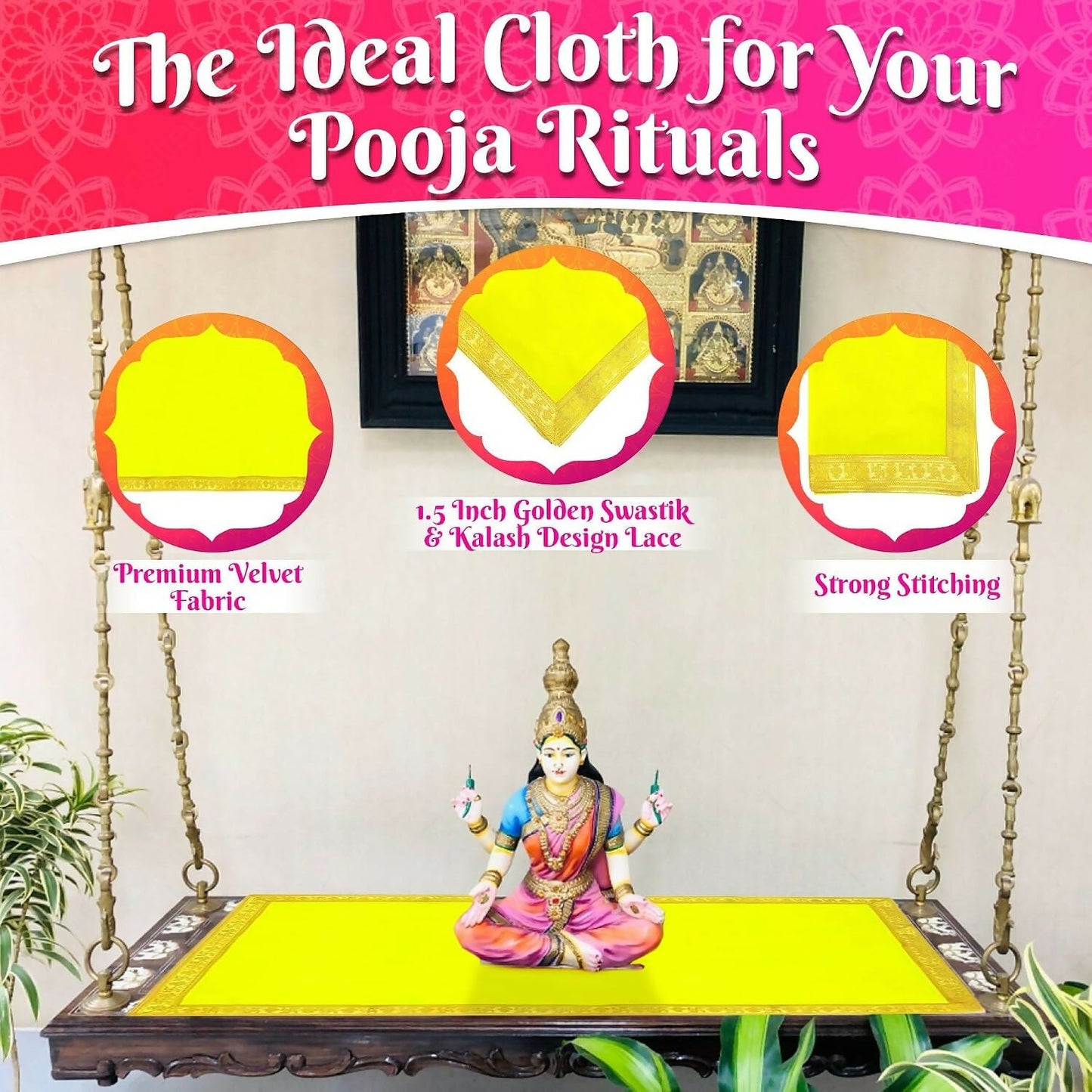 Bhakti Lehar Large Yellow Velvet Pooja Aasan Cloth – 20 x 40 Inch