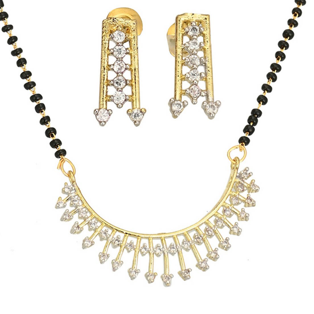 AanyaCentric Gold-Polished Mangalsutra Pendant Earring Set & Silver Plated Anklet