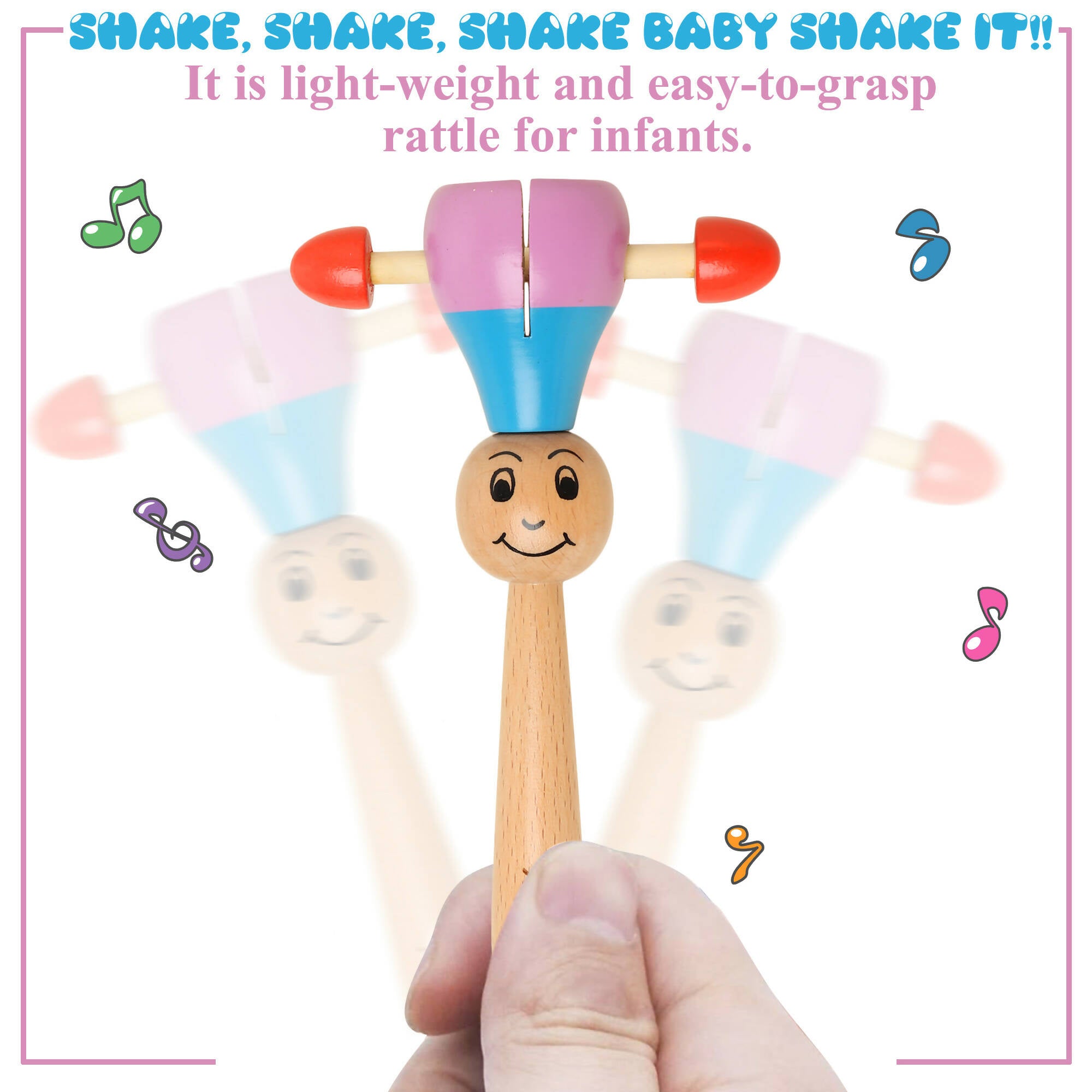 Matoyi Wobbly Doll & Pink Rabbit Pull Along & Maraca Rattle For Kids