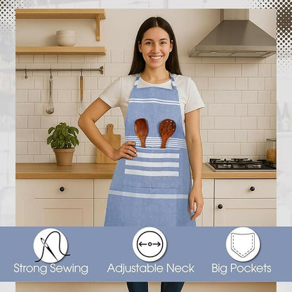 Varde Waterproof Chef Apron With 2 Pockets-Rock Blue & Light Mauve (Pack of 2)