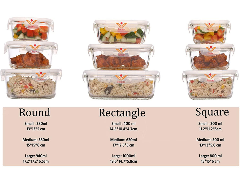 Glass Food Storage Container with Air Vent Lid, Family Set | Mixed Size Combo | Set of 9