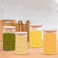 Glass Bamboo Lid Air Tight Jar | 700 ml | Set of 4
