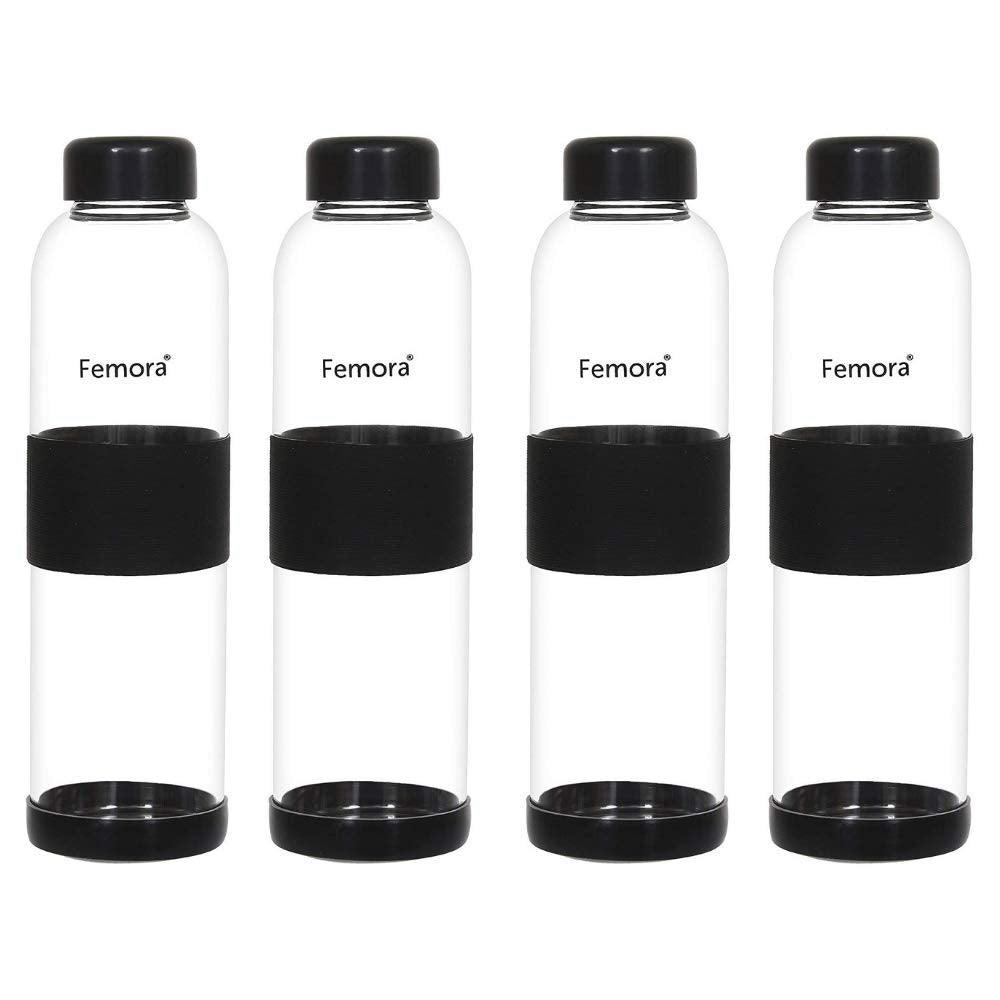Borosilicate Glass Silicone Grip Fridge Bottle | Set of 4