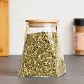 Borosilicate Glass Triangle Storage Jar with Bamboo Lid | 900 ml