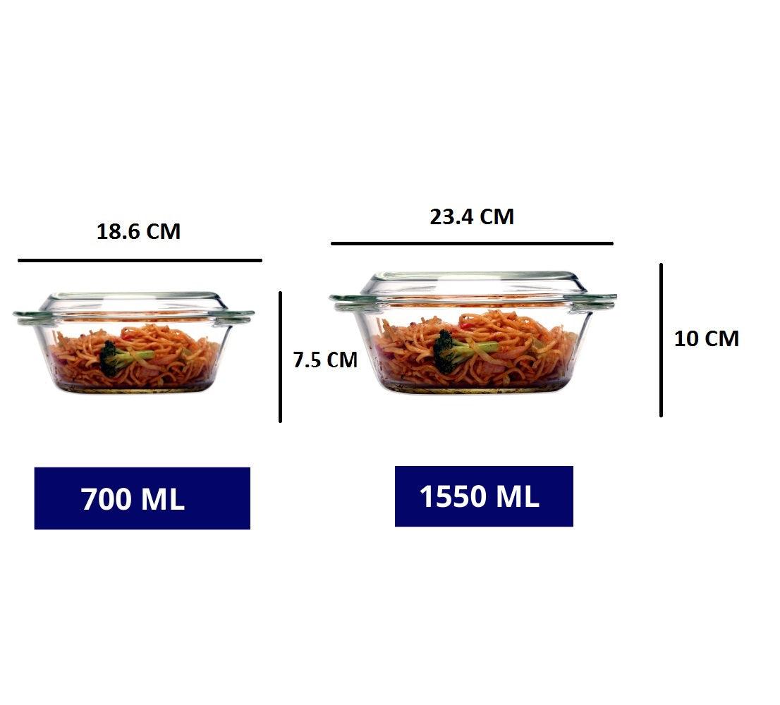 Borosilicate Glass Multipurpose Casseroles | 700 ml & 1.5L | Set of 2