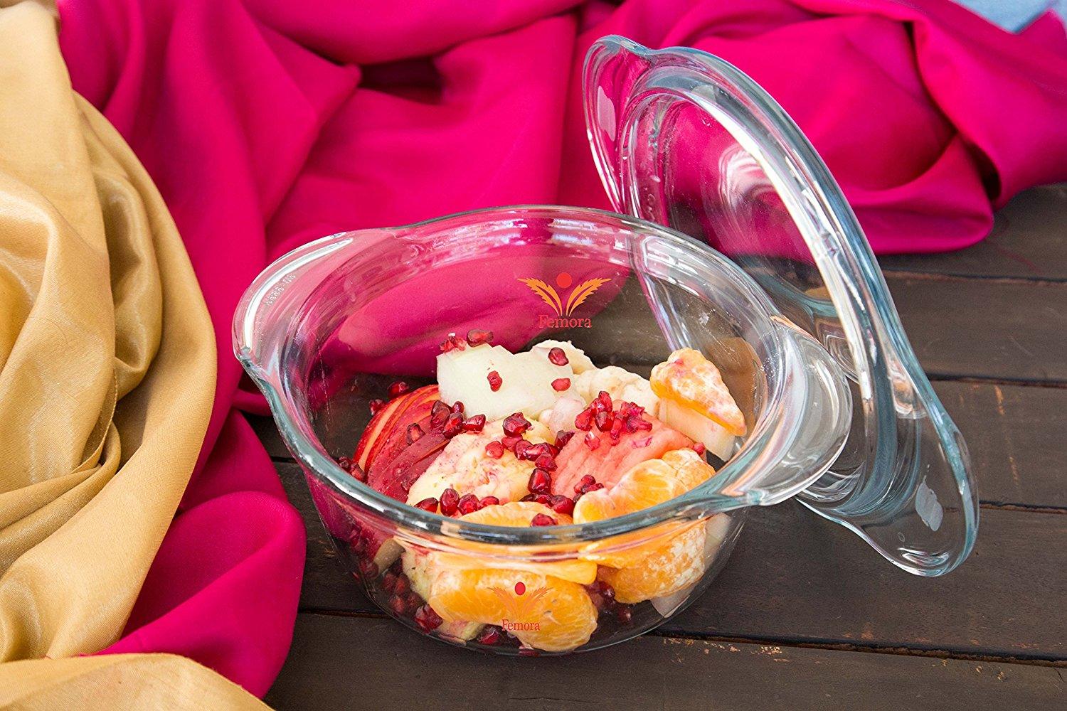Borosilicate Glass Multipurpose Casseroles | 700 ml & 1L | Set of 2