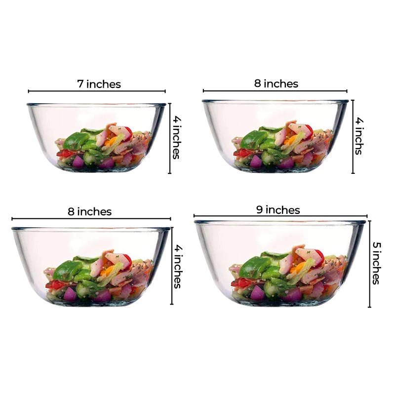 Round Glass Mixing Bowl | 400 ml, 700 ml, 1L & 1.6L | Set of 4