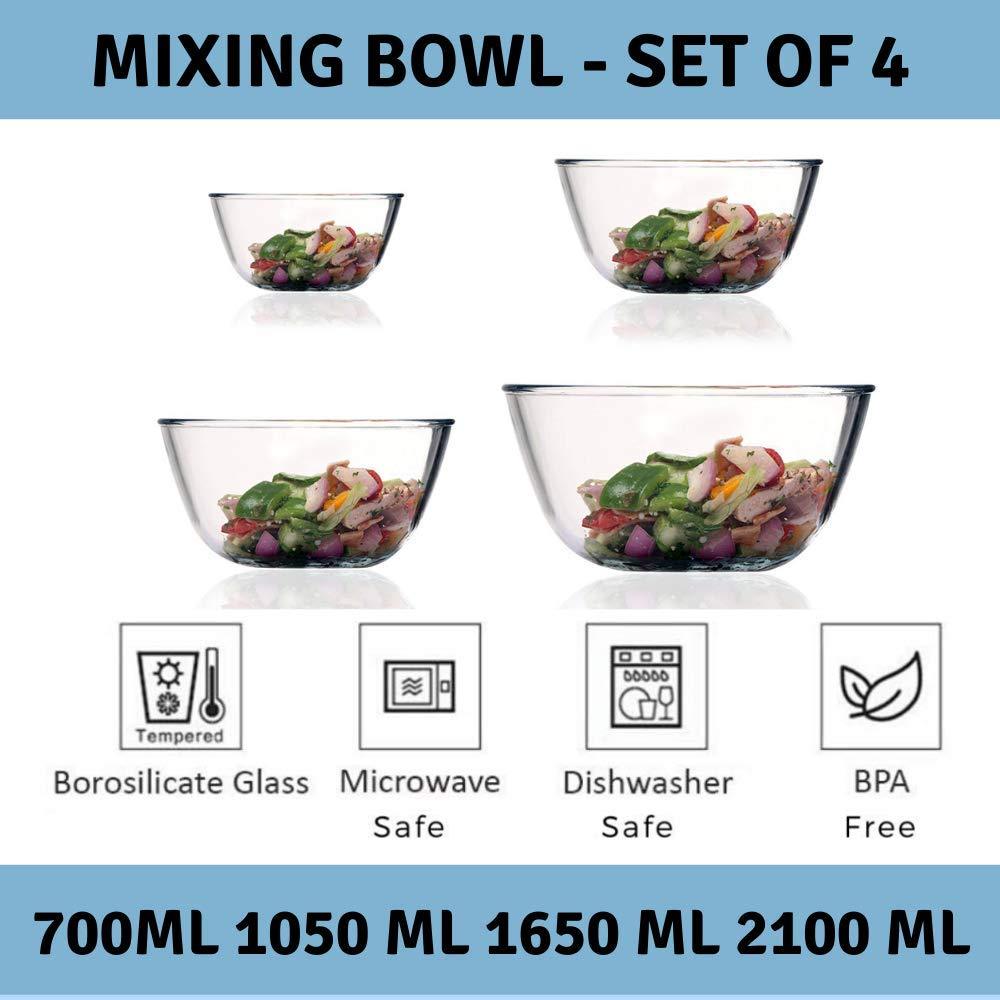 Round Glass Mixing Bowl | 400 ml, 700 ml, 1L & 1.6L | Set of 4