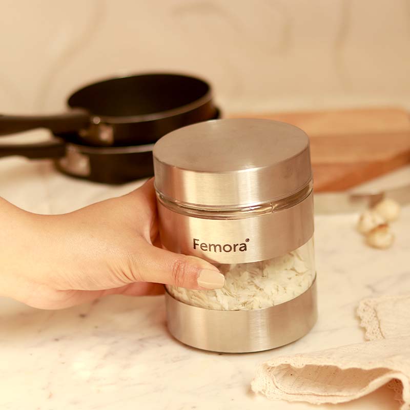 Metallic Clear Glass Kitchen Storage Jar | 700 ml