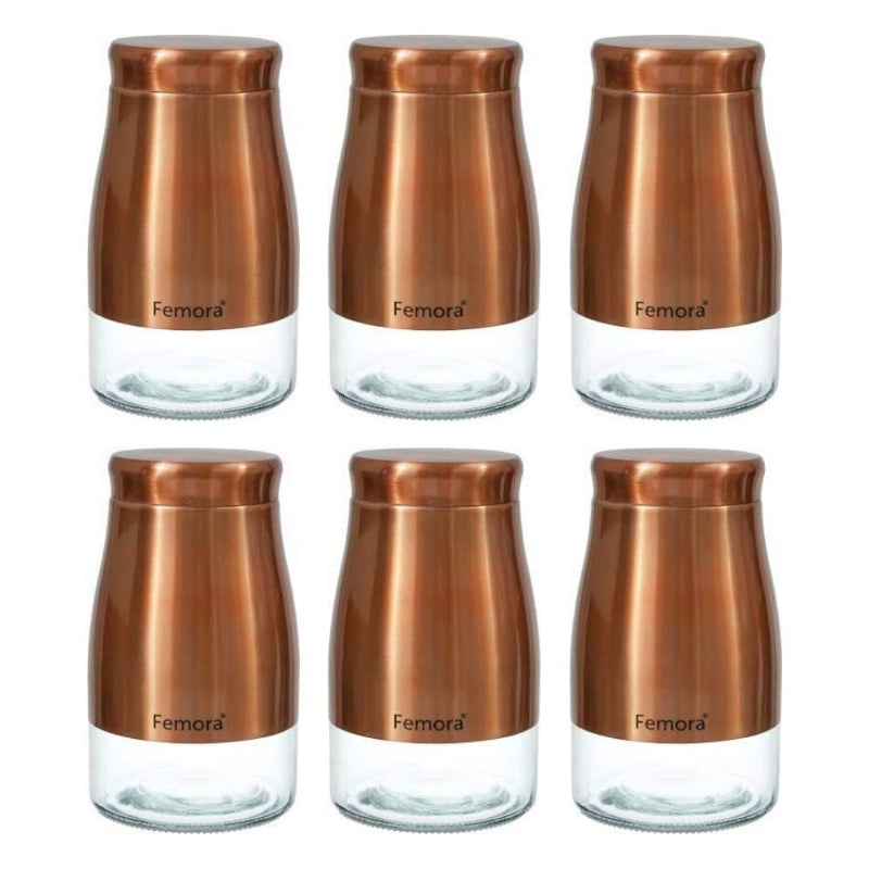 Clear Glass Rose Gold Storage Jar | Set of 6 | Multiple Sizes