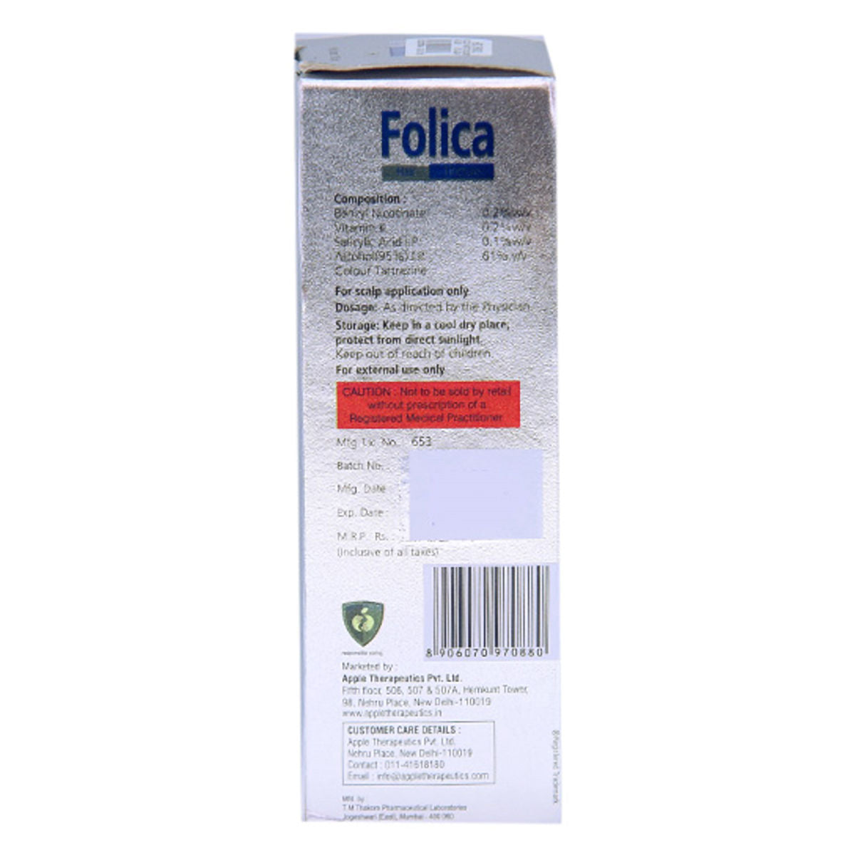 Folica Hair Tincture with Benzyl Nicotinate Vitamin K & Salicylic Acid - 100 ml