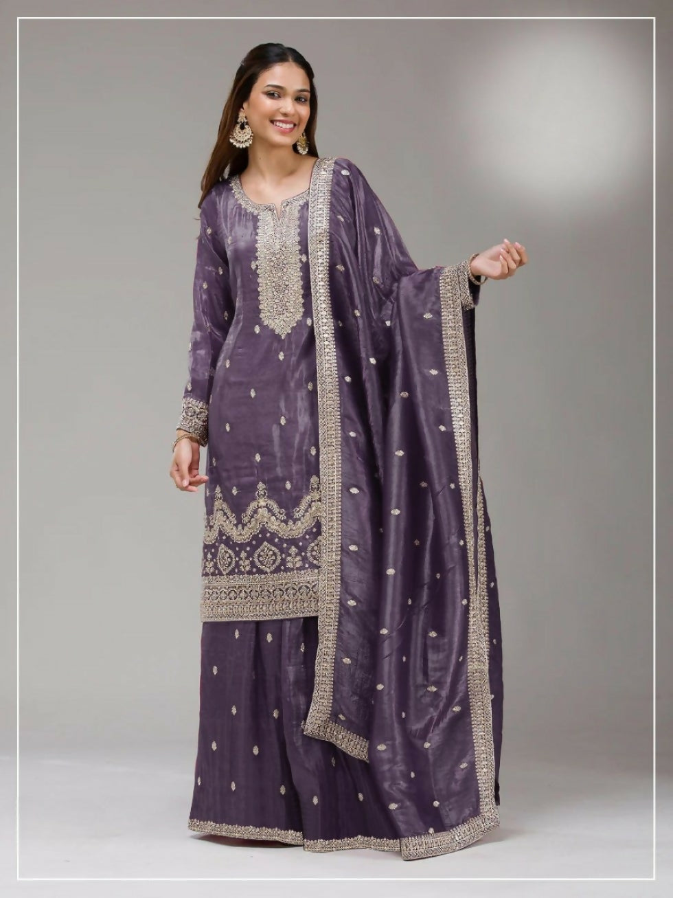 Anaita Dark Lavender Gold Crush Stitched Suit with Embroidery & Sequins