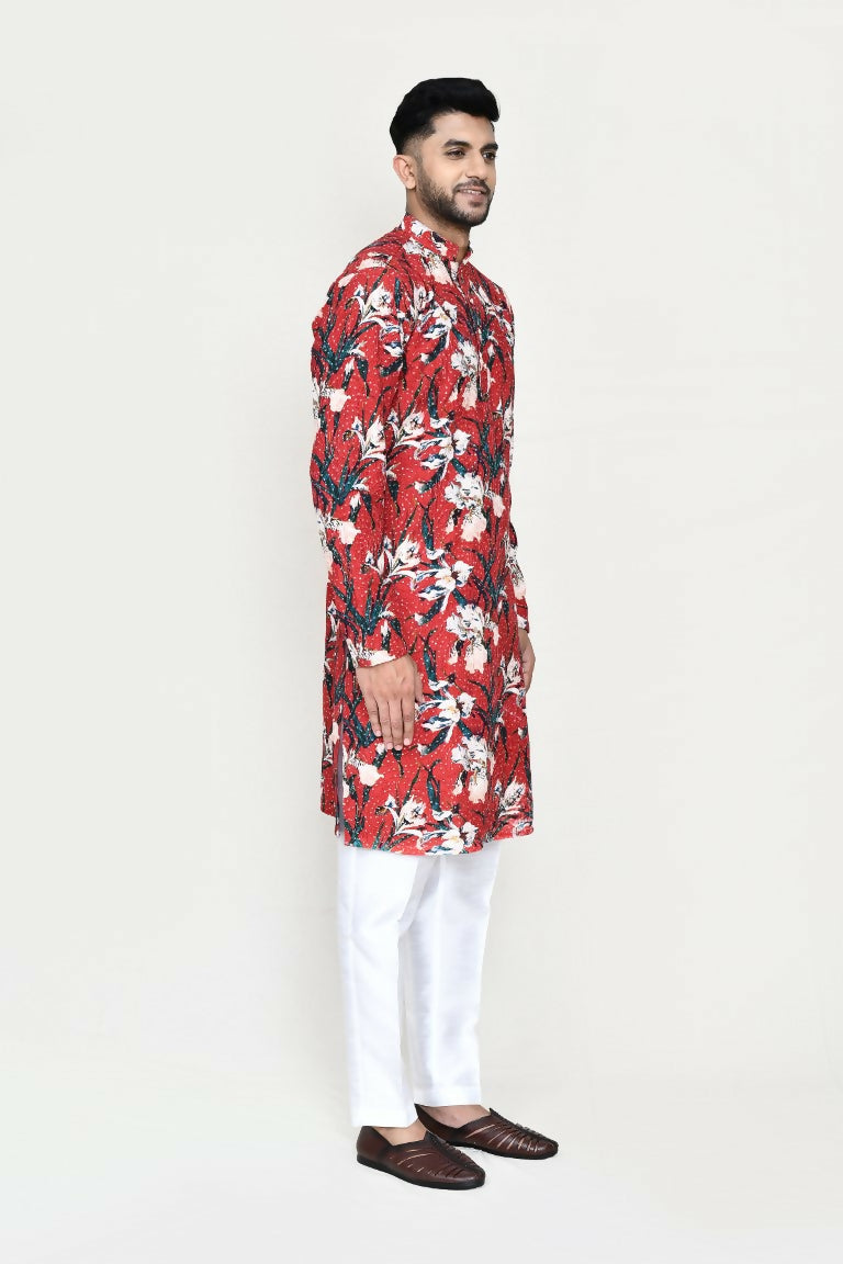 Joban Fashion Maroon Colored Rayon Based With Thread & Sequence Work Fabric Kurta With Straight Fit Pant