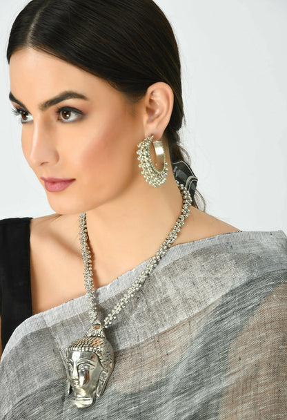 Mominos Fashion Johar Kamal Silver-Plated Brass Finish Budha Long Neckalce For Women