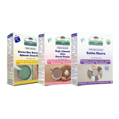 TummyFriendly Foods Stage3 Sprouted Ragi, Brown Rice, Oats, Sathu Maavu, Pulses, Vegetables & Fruit Porridge Mixes For 8 Months