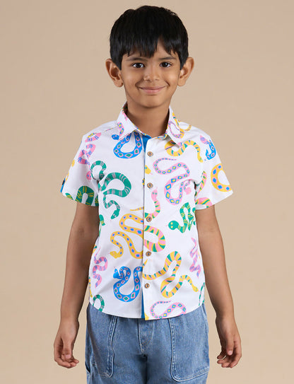 Snakes and Ladders Boys Multi Color Snake Print Shirt from Siblings Collection