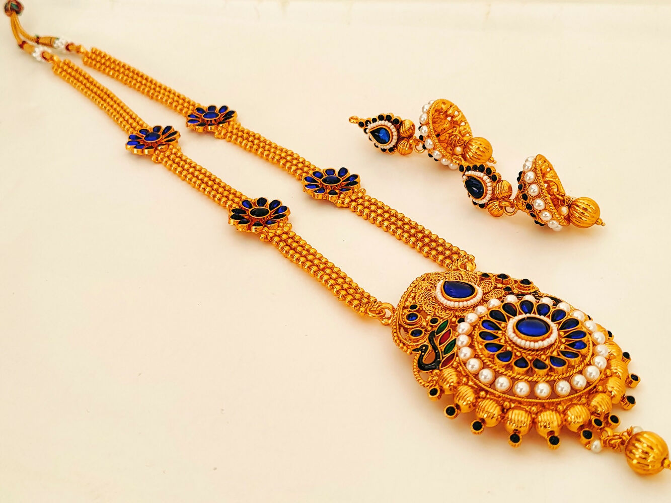 Blue Kemp Long Necklace Set For Weddings