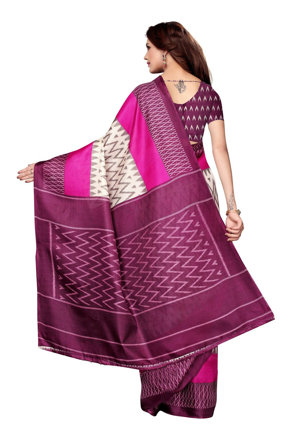 Vamika Wine Red & White Kalamkari With Jhalar Khadi Silk Saree