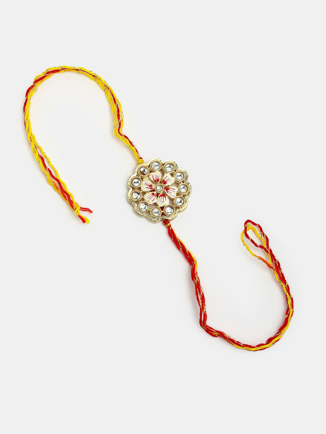 NVR Women & Men Set of 2 Gold Kundan-Studded Bhaiya Bhabhi Rakhi Set With Roli Chawal & Chocolate
