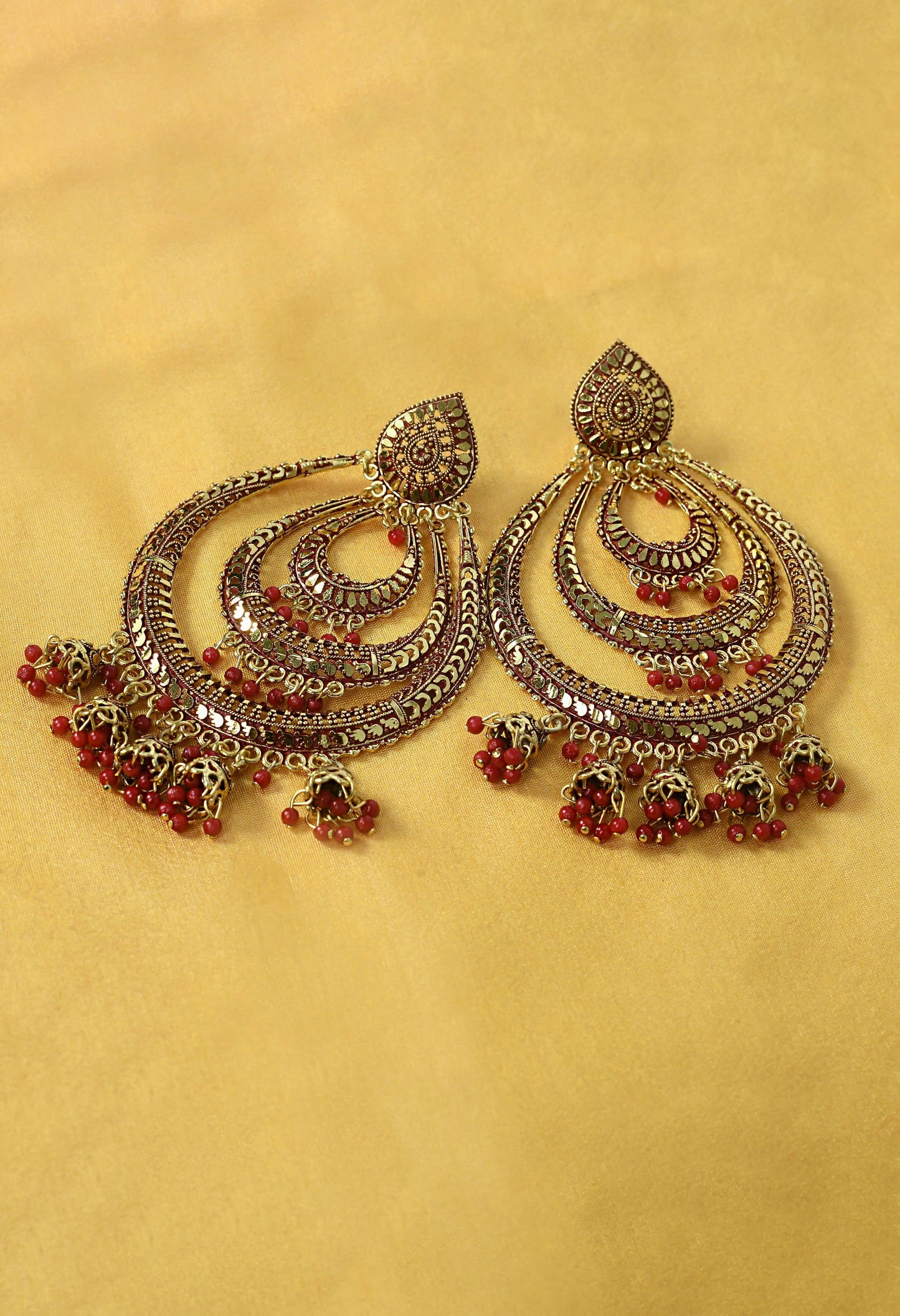 Mominos Fashion Johar Kamal Triple Circle White With Red Big Size Earrings