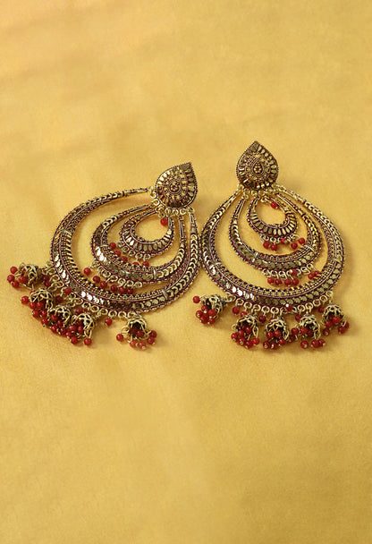 Mominos Fashion Johar Kamal Triple Circle White With Red Big Size Earrings