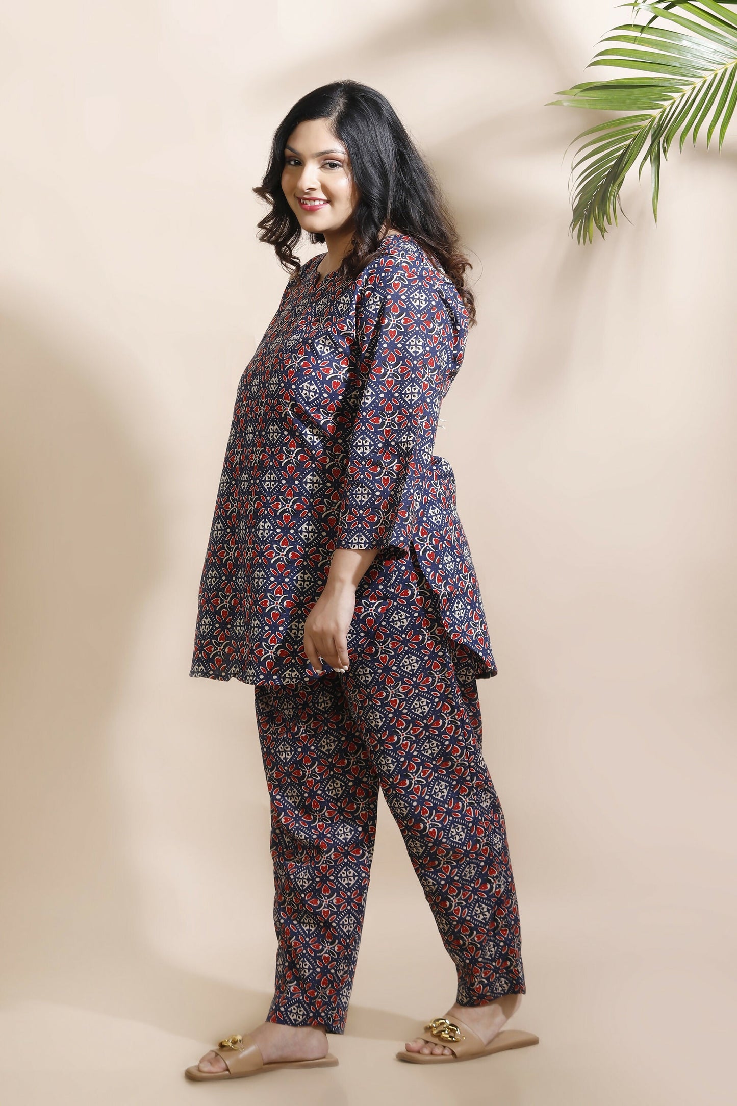 Breathables Geometric Cotton Co-Ord Set – Blue