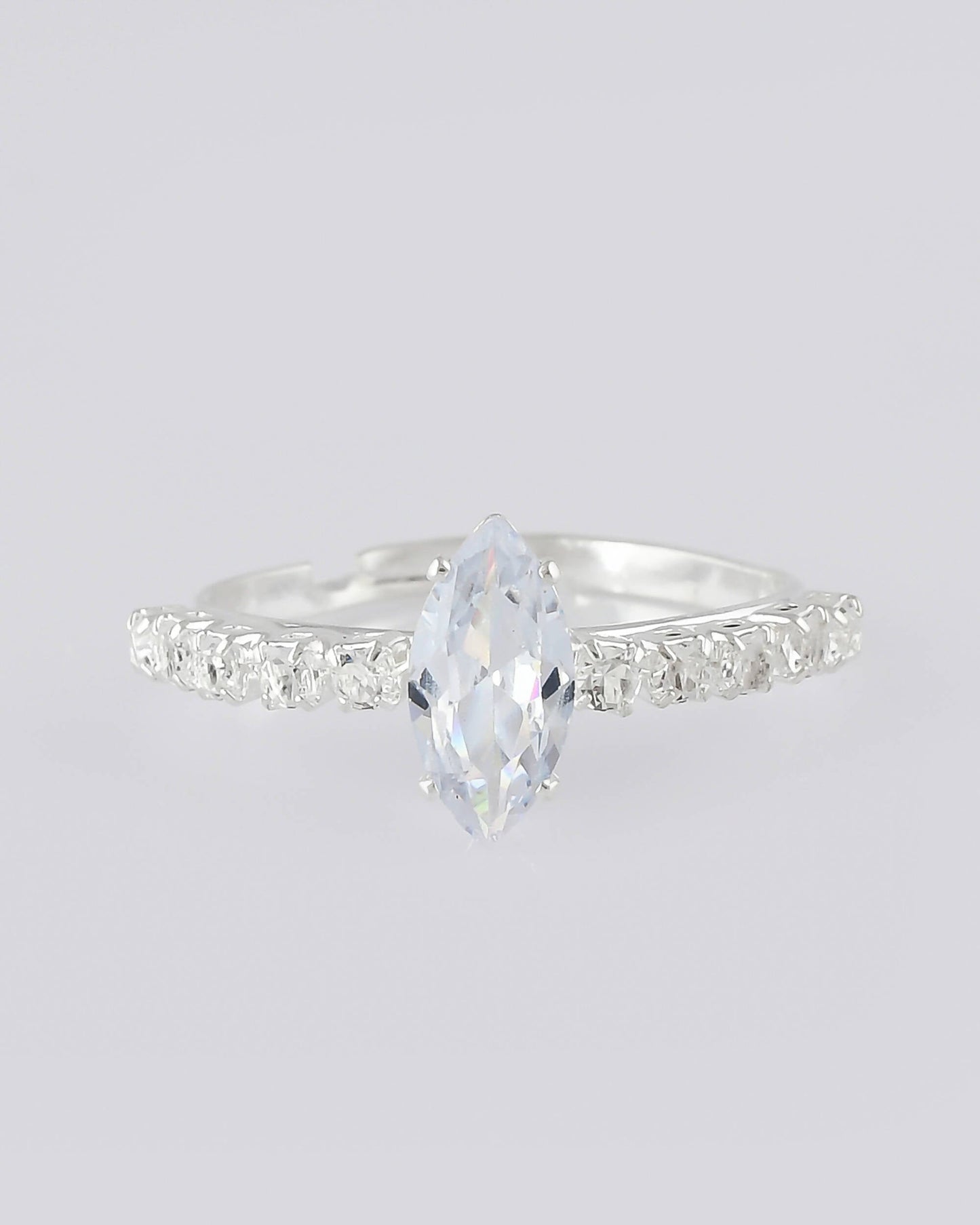 VOJ white CZ-detail Stainless Steel Cubic Zirconia Silver Plated Adjustable Finger Ring