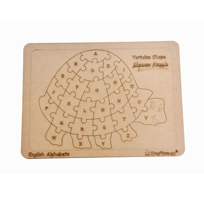 Kraftsman English Alphabets Wooden Jigsaw Puzzles Tortoise Shape Puzzle | Color Kit Included