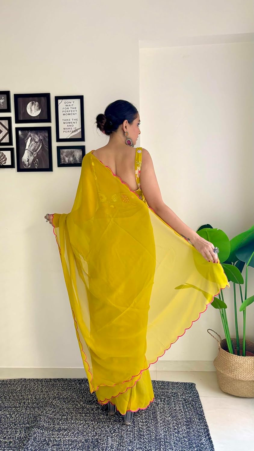 Vamika Embroidery Mustard Georgette Bollywood Saree