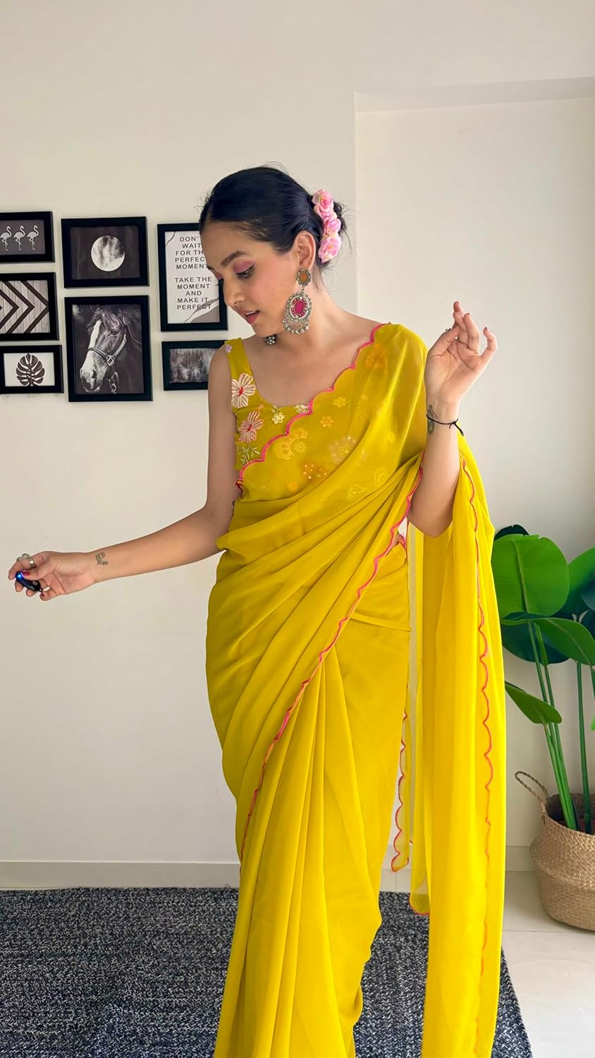 Vamika Embroidery Mustard Georgette Bollywood Saree