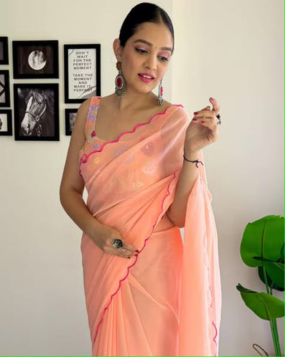 Vamika Embroidery Peach Georgette Bollywood Saree