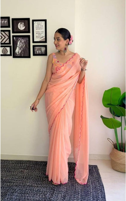 Vamika Embroidery Peach Georgette Bollywood Saree