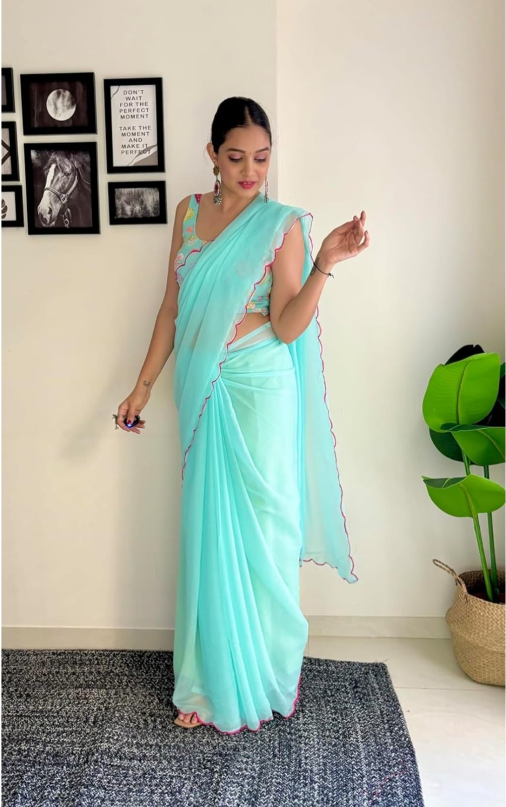 Vamika Embroidery Sky Blue Georgette Bollywood Saree