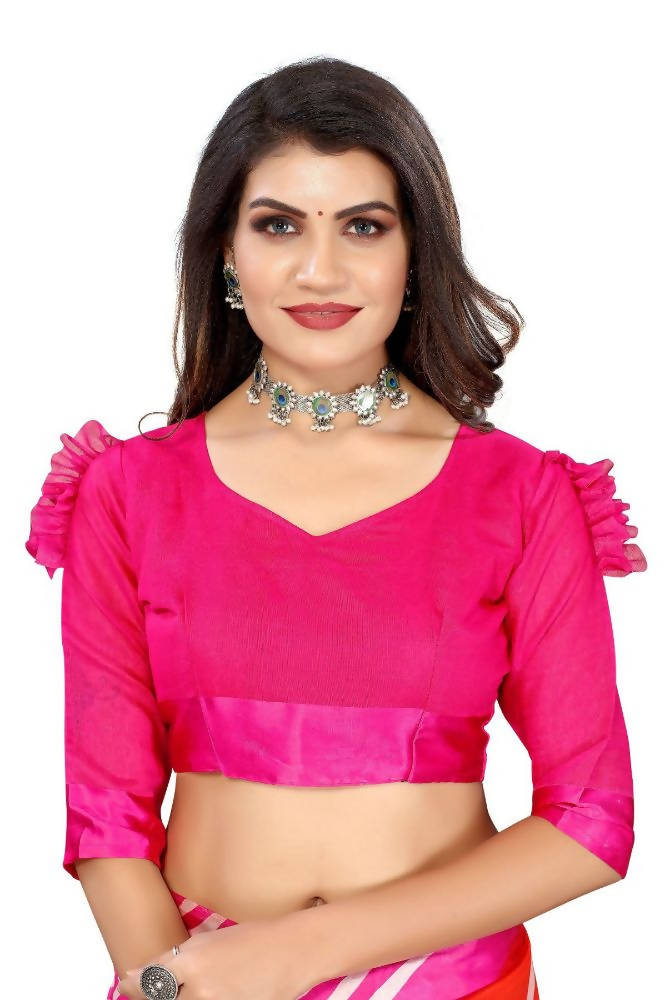 Vamika Pink and Orange Linen Satin Border Saree