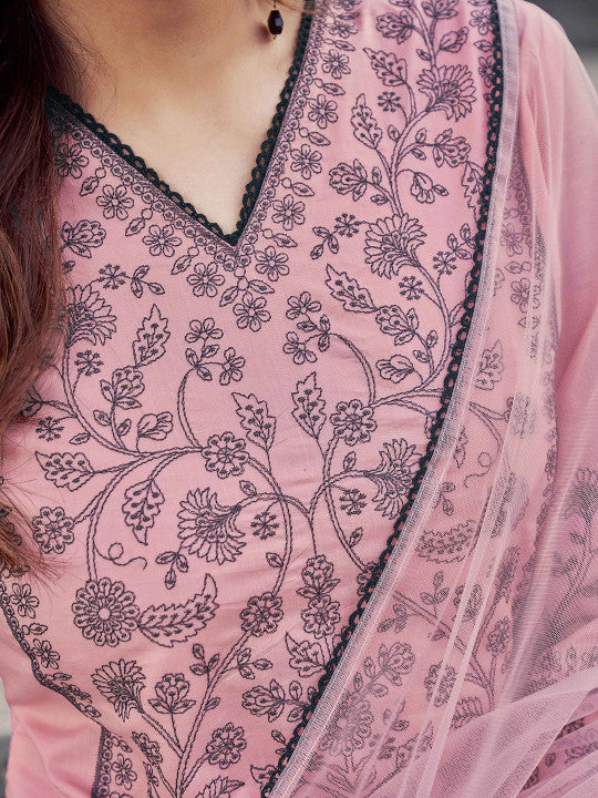 Tikhi Imli Women Embroidered Regular Thread Work Pure Cotton Kurta with Trousers & With Dupatta