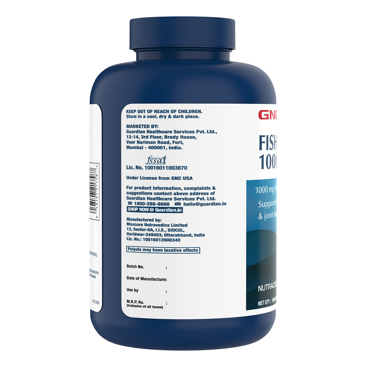 GNC Fish Body Oil Omega-3 Vegetarian Capsules - 60 Caps