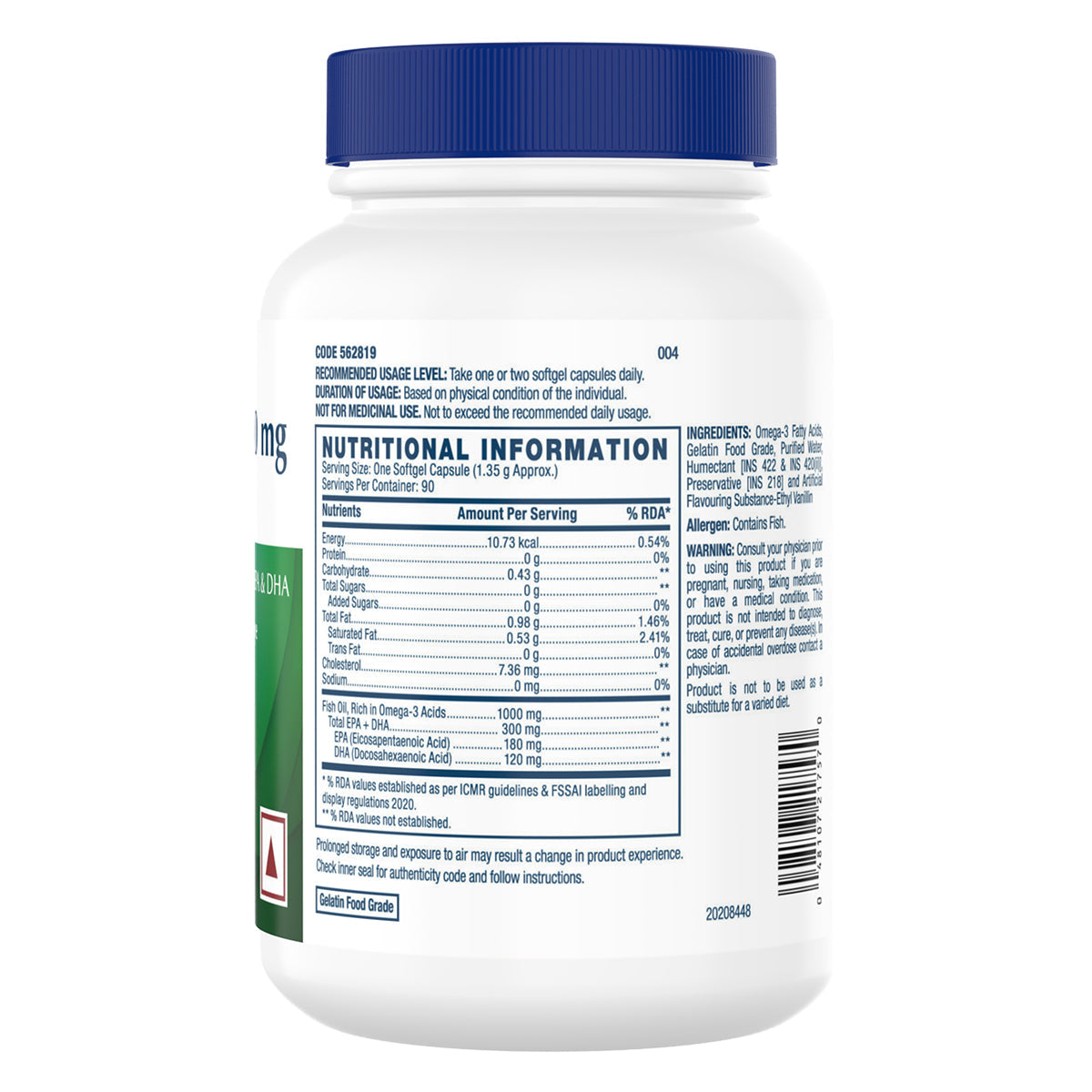 GNC Fish Body Oil Omega-3 Vegetarian Capsules - 60 Caps