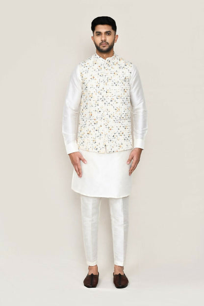 Joban Fashion White Colored Art Silk Fabric Kurta, Jacket With Straight Fit Pant