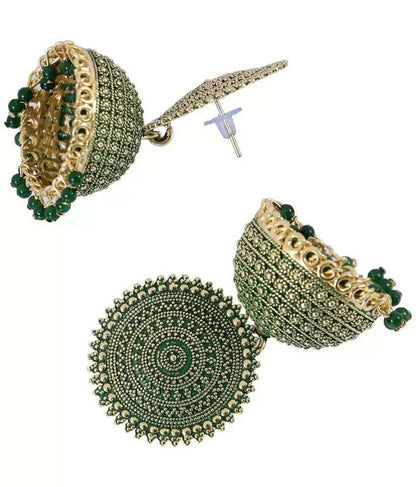 Mominos Fashion Joharkamal Gold-Polished Meenakari Jhumkas For Women & Girls (Green)