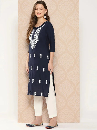 Yufta Floral Yoke Design Chikankari Kurta