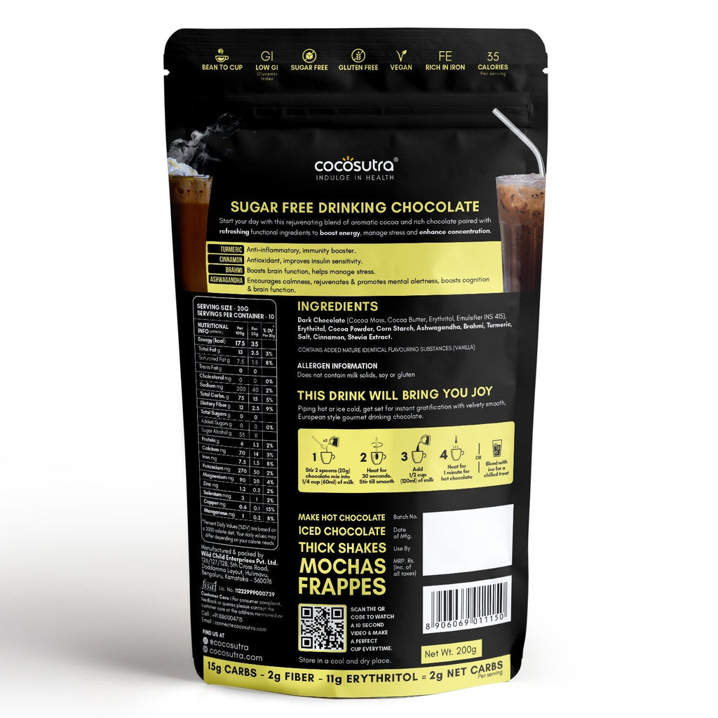 Cocosutra Focus & Relax Sugar Free Drinking Chocolate Mix - 200 gms