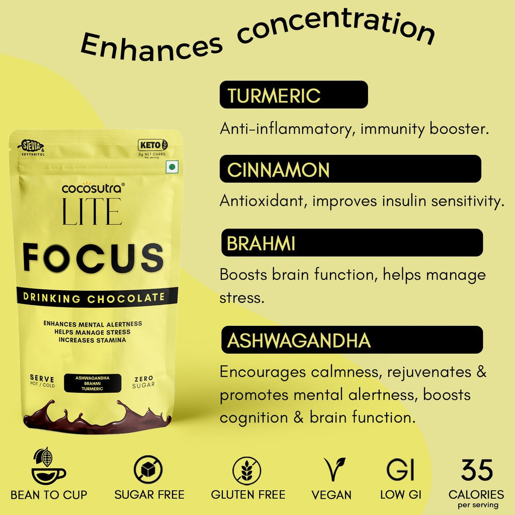 Cocosutra Focus Sugar Free Drinking Chocolate Mix - 200 gms
