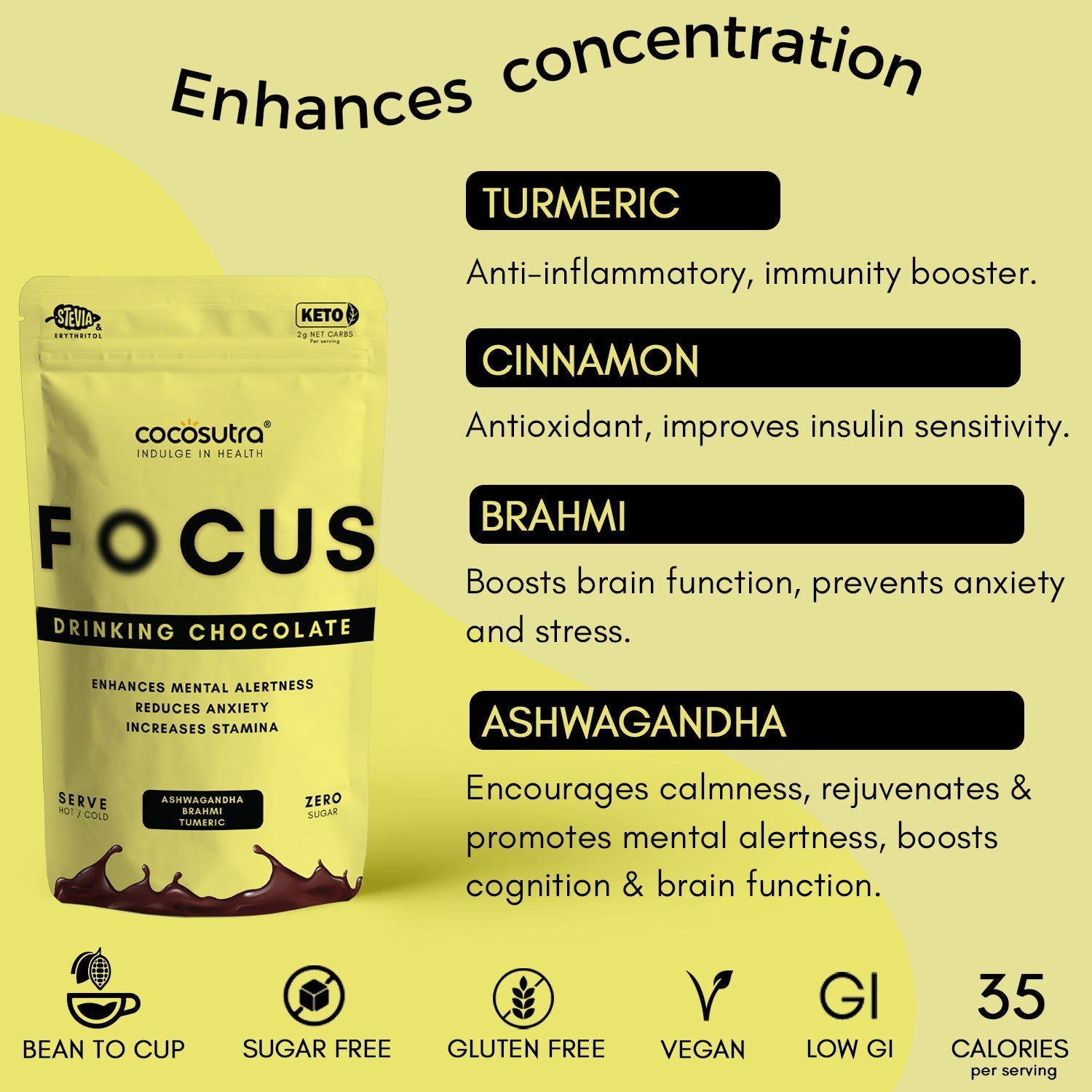 Cocosutra Focus & Relax Sugar Free Drinking Chocolate Mix - 200 gms