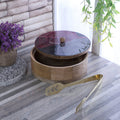 Leaves Printed Mango Wood & Steel Roti Box With Tong
