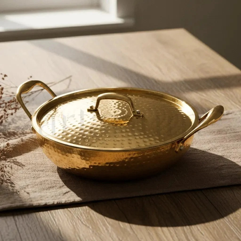 Artarium Brass Kadai with Kalai (Tin Coating) and Lid